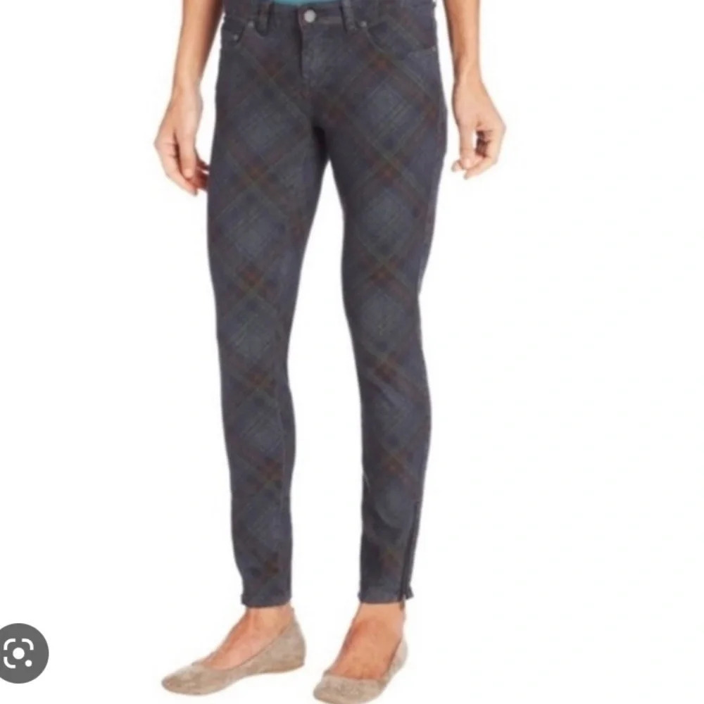 Prana Breathe Gray Plaid Print Ankle Length Skinny Jeans Size 12
